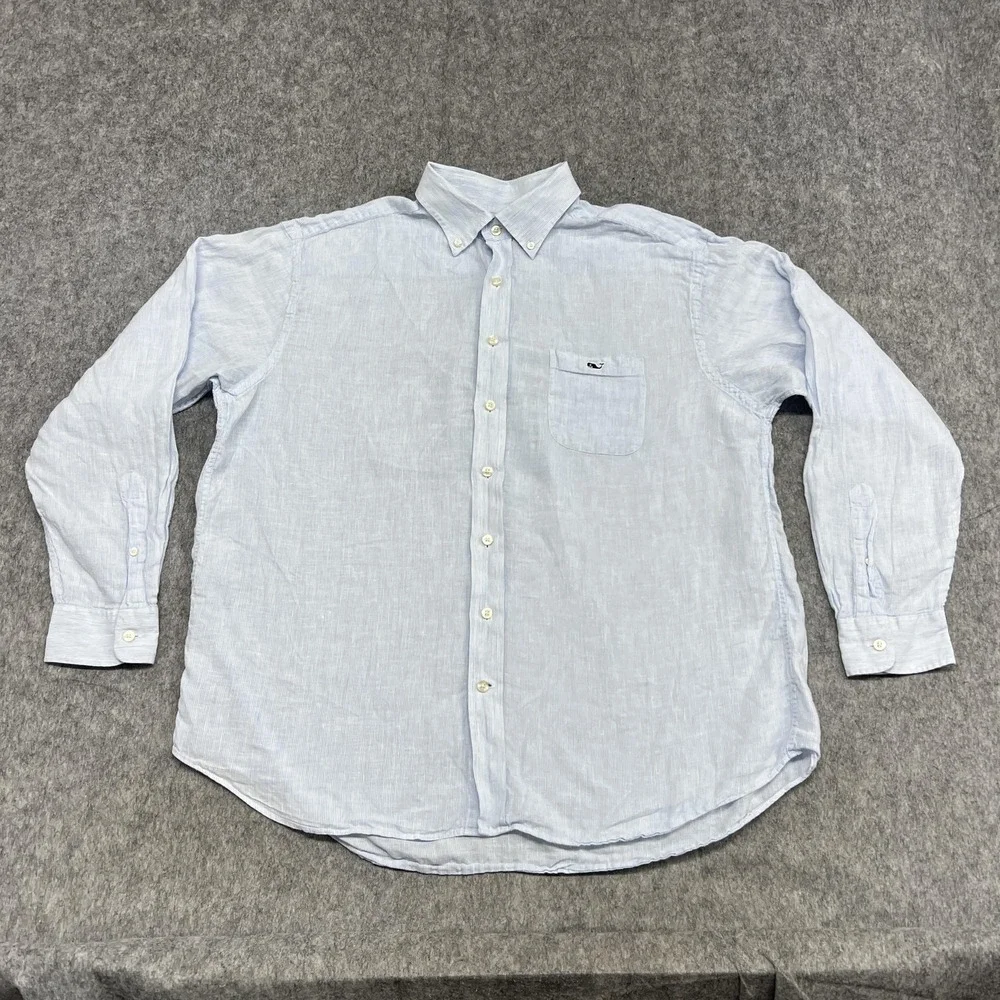 Vineyard Vines Shirt Mens XL Light Blue Striped Classic Tucker Linen Button Down
